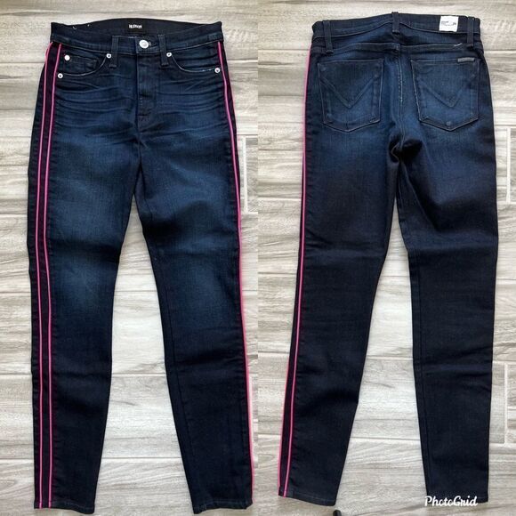 Hudson High Rise Rozz Super Skinny Ankle Crop Jeans With Neon Detail Size 26 - Picture 1 of 4